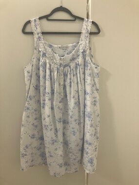 Eileen West Floral White Blue Floral Thin Cotton Sleeveless Night Gown Womens XL